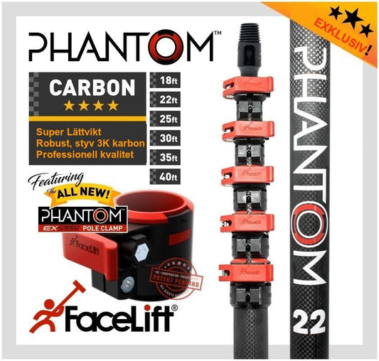 Facelift vattenmatade skaft kulfiber. FaceLift Phantom 3K-Kulfiber Teleskopstaft frän 5,4 till 15 meter