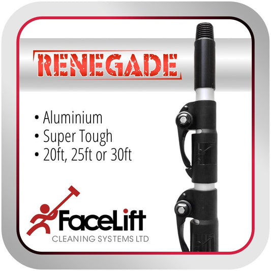 Renegade aluminium Facelift PhoeniX Vattenmatade skaft Vattenmatade teleskopskaft Förlängningsskaft vattenförande Teleskopiskt förlängningsskaft fönsterputsning Fönsterputsredskap